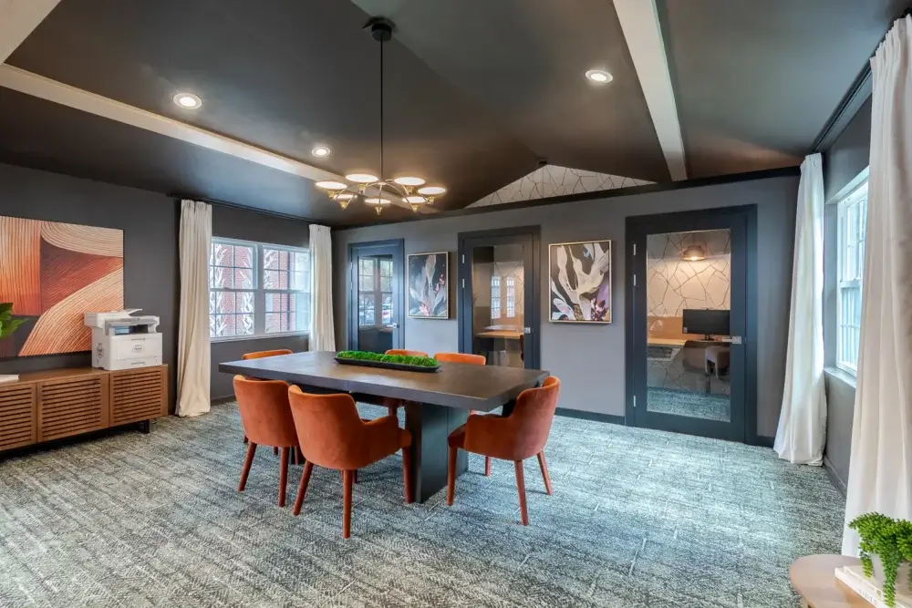 collaboration lounge with private study rooms the vine at bermuda run apartments near gsu