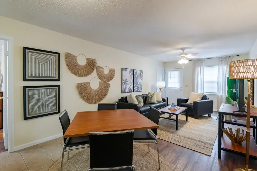 dining area and living room the vine at bermuda run apartments near gsu